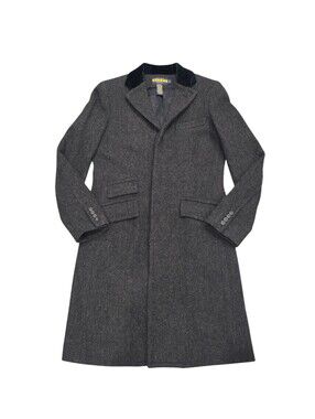 Rugby Ralph Lauren Charcoal Herringbone Wool Velvet Collar Chesterfield Coat 8